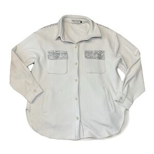 Bad Little Country Girl Women LARGE Ivory Silver Sequin Oversized Ribbed Shacket